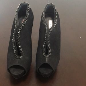 Black open toe Schutz booties